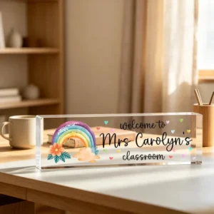 Personalized Boho Rainbow Classroom Teacher Desk Name Plate