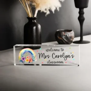Personalized Floral Rainbow Classroom Teacher Desk Name Plate