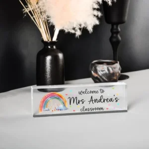 Personalized Boho Rainbow Wildflower Classroom Teacher Desk Name Plate