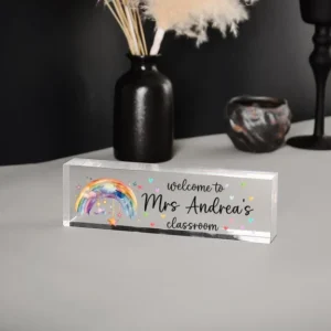 Personalized Pastel Rainbow Classroom Teacher Desk Name Plate