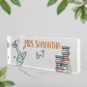 Personalized Math Monster and Books Teacher Desk Name Plate