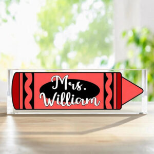 Personalized Red Crayon Teacher Desk Name Plate