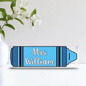 Personalized Blue Crayon Teacher Desk Name Plate