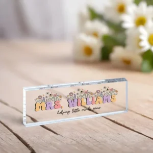 Personalized Retro Wildflower Teacher Desk Name Plate