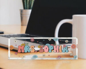 Personalized Retro Floral Teacher Desk Name Plate
