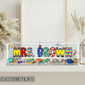 Personalized Colorful School Supplies Teacher Desk Name Plate