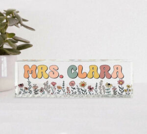 Personalized Retro Wildflower Teacher Desk Name Plate