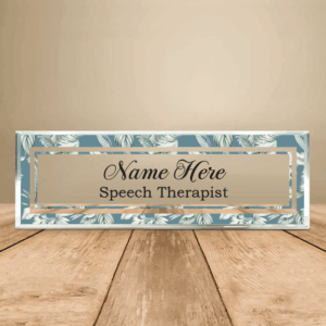 Personalized Blue Botanical Speech Therapist Desk Name Plate