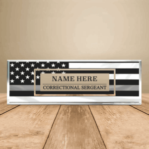 Personalized Thin Blue Line American Flag Correctional Sergeant Desk Name Plate
