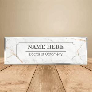 Personalized White Marble Optometrist Desk Name Plate