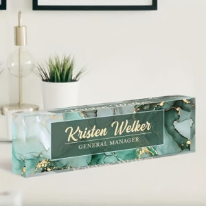 Personalized Green Floral General Manager Office Desk Name Plate