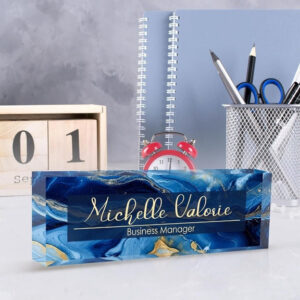 Personalized Blue Abstract Business Manager Office Desk Name Plate