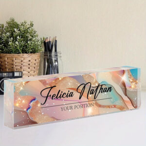 Personalized Blush Gold Marble Office Desk Name Plate