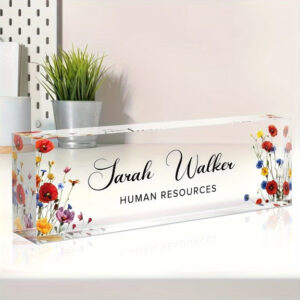 Personalized Colorful Wildflower Human Resources Office Desk Name Plate