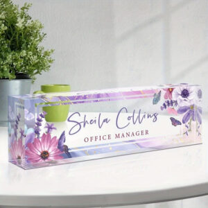 Personalized Purple Floral Office Manager Desk Name Plate