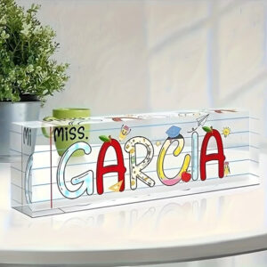 Personalized Colorful School Supplies Teacher Desk Name Plate