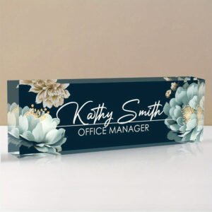 Personalized Dark Teal Floral Office Manager Desk Name Plate
