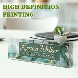 Personalized Green Marble Floral General Manager Office Desk Name Plate