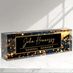 Personalized Black Gold Glitter General Manager Office Desk Name Plate