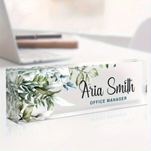 Personalized Green Botanical Office Manager Desk Name Plate