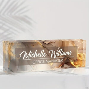 Personalized Brown Gold Marble Office Manager Desk Name Plate