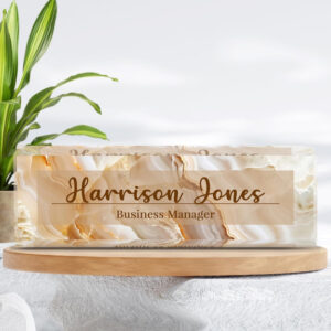 Personalized Beige Marble Business Manager Office Desk Name Plate