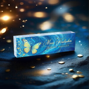 Personalized Blue Butterfly Sparkle General Manager Office Desk Name Plate