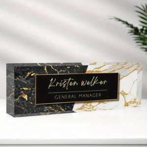 Personalized Black Marble Gold General Manager Office Desk Name Plate