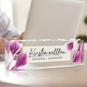 Personalized Purple Tulip Floral General Manager Office Desk Name Plate