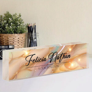 Personalized Peach Gold Marble Office Desk Name Plate