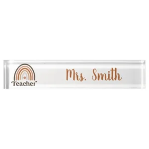 Personalized Boho Rainbow Apple Teacher Desk Name Plate