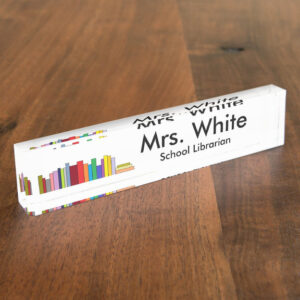 Personalized Colorful Books Teacher Librarian Desk Name Plate