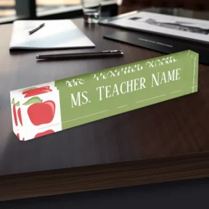 Personalized Apple Pattern Teacher Desk Name Plate