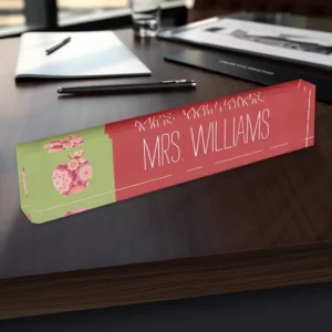 Personalized Floral Apple Teacher Desk Name Plate