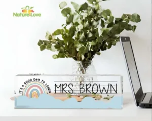 Personalized Watercolor Floral Office Desk Name Plate