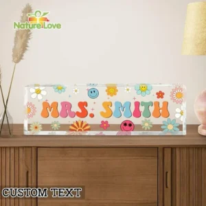 Personalized Blue Abstract Marble Office Desk Name Plate