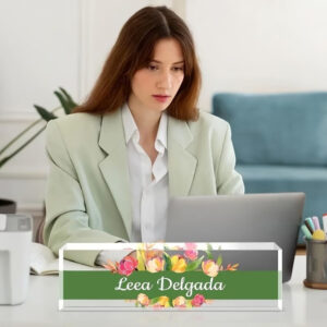 Personalized Pink Wildflower Desk Name Plate