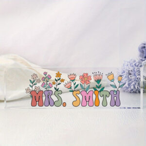 Personalized White Orchid Office Desk Name Plate