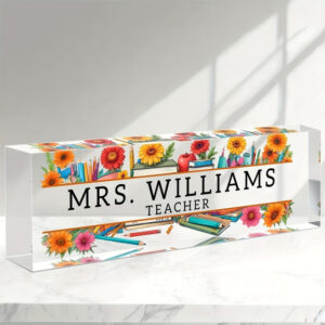 Personalized Wildflower Teacher Desk Name Plate
