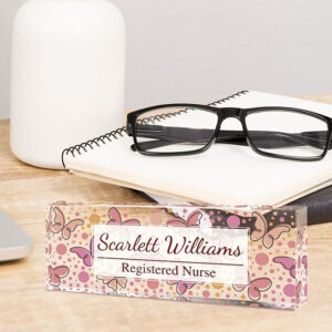 Personalized Purple Freesia Floral Desk Name Plate