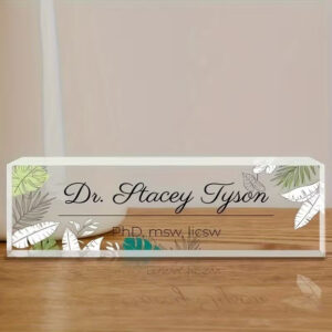 Personalized Elegant Tropical Leaves Doctor Office Desk Name Plate