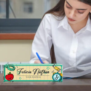Custom Cute School Supplies Doodles Acrylic Desk Name Plate