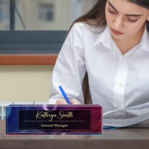 Custom Abstract Galaxy Sparkle Acrylic Desk Name Plate