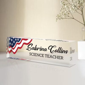 Personalized Patriotic American Flag Acrylic Desk Name Plate