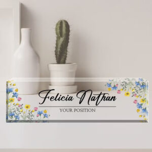 Personalized Delicate Wildflowers Field Acrylic Desk Name Plate