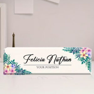 Custom Tropical Plumeria Floral Acrylic Desk Name Plate