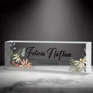Personalized Hand-Drawn Wildflowers Acrylic Desk Name Plate