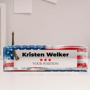 Custom Patriotic American Flag Acrylic Desk Name Plate