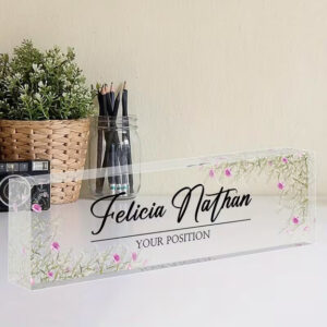 Custom Delicate Pink Floral Vines Acrylic Desk Name Plate