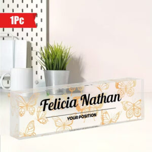 Custom Golden Butterfly Outline Acrylic Desk Name Plate